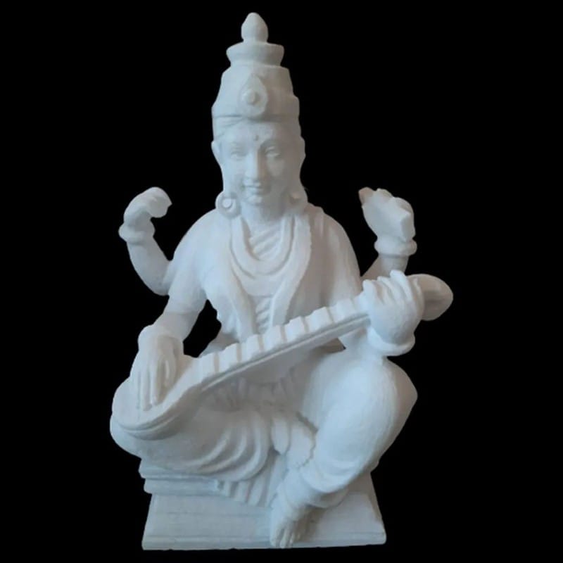 White Plain Marble Saraswati Statue, For Worship