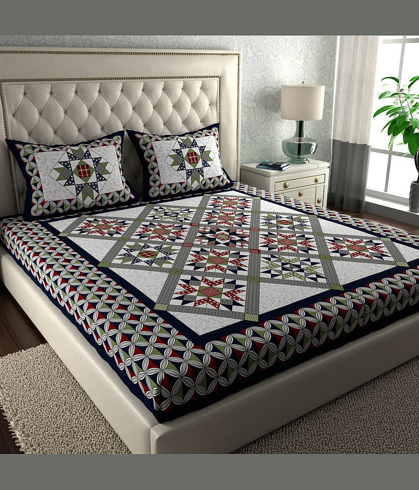 Cosito Cotton 1 Double Bedsheet with 2 Pillow Covers ( Blue )