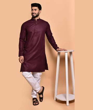 PRINTCULTR Wine Cotton Regular Fit Men's Kurta Pyjama Set ( Pack of 1 )