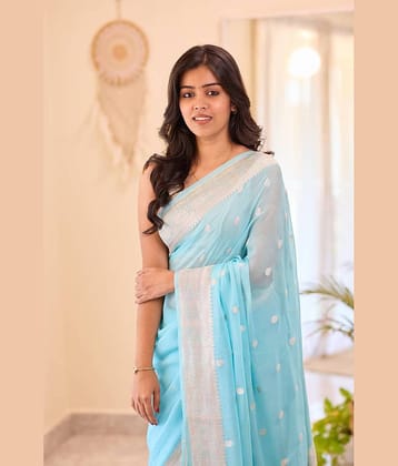 fab woven Art Silk Woven Kanjeevaram Sarees With Unstitched Blouse Piece ( Turquoise )