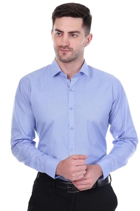 Sparrow Outfit Men's Cotton Blend Regular Fit Formal Shirt with Spread Collar Long Sleeve Officer Blue