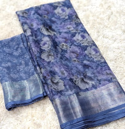 butterfly chiffon Zari woven border of 3 inch on both side