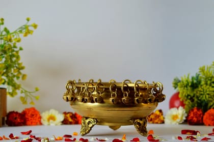 Brass Urli Bowl Round Shape Hangig Bells (Color - Golden, Size - 3.5H*6.5L*3.5B) by Snova Enterprises