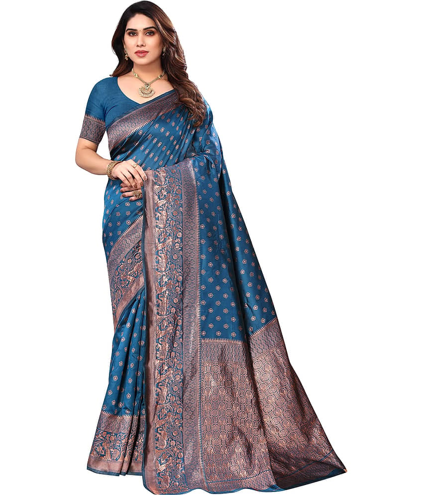 Sidhidata Banarasi Silk Self Design Saree With Blouse Piece - SkyBlue ( Pack of 1 )