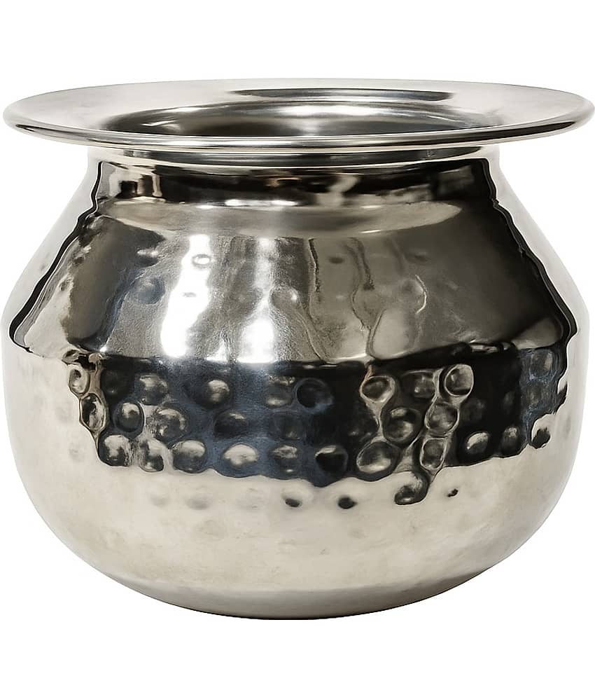 Dynore Hammered Dekchi Steel Silver Utility Container ( Set of 1 )