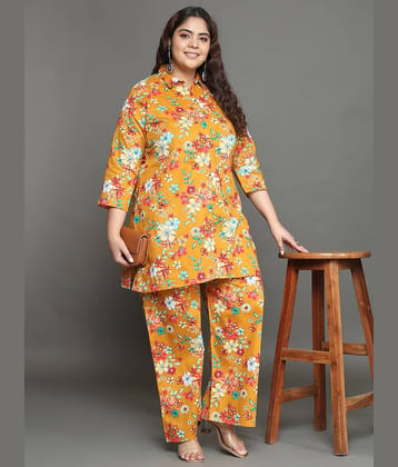 Tissu Women Printed Shirt With Palazzos Co-Ord Set ( Yellow )