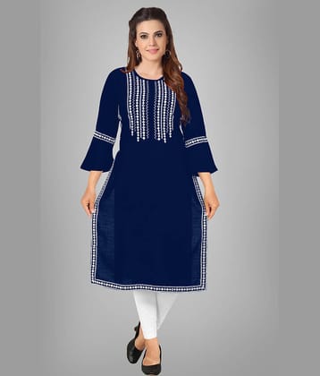 Kapadia - Navy Blue Rayon Women's Straight Kurti ( Pack of 1 )