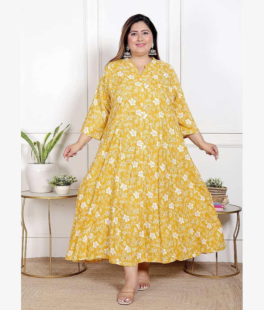 Swasti Women Cotton Blend Printed Flared Kurti ( Yellow )