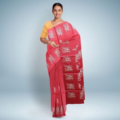 Ruby Red Embroidery Tussar Silk Saree