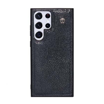 Exotic Samsung S Series Mobile Cover in Stingray Fish Leather With Mini Lion Silver Logo-S22
