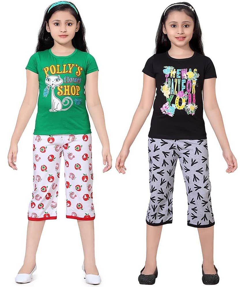 Sini Mini Pack of 2 Girls 100% Cotton Top With Shorts ( Multi )