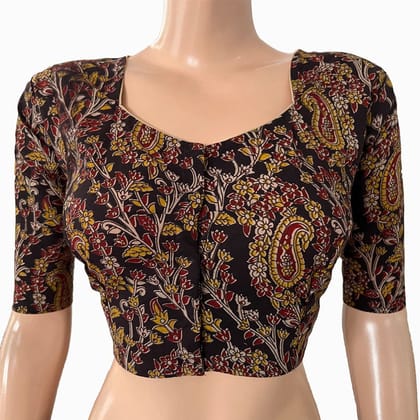Kalamkari  Cotton  Pot neck Blouse,  Black,  BK1264-S