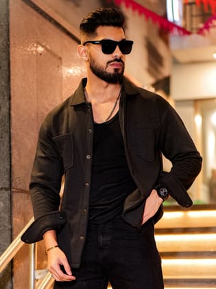Double Pocket Black Full Sleeve Shacket-XL / Black