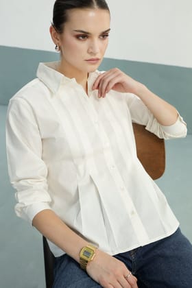 Tuscany Pleated Shirt: Ivory-XS