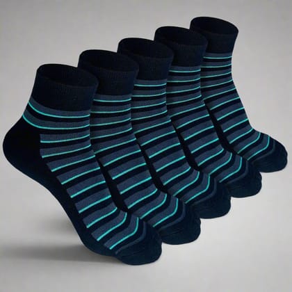 Heelium Bamboo Stripe Quarter Socks - 5 Pairs-Black | Black | Black | Black | Black
