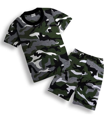 SILVER FANG Pack of 1 Boys Cotton T-Shirt & Shorts Set ( Olive )