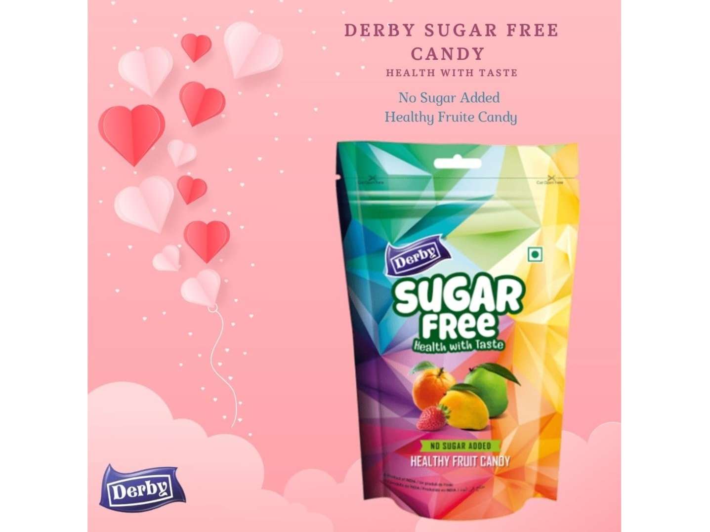Derby Sugar Free candy Standy Pouch | Pack Of 1 80 Grams | No sugar Candy | No sugar added | Super for Diabetic Patient