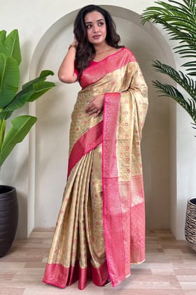Champagne Beige Banarasi Tissue Silk Saree