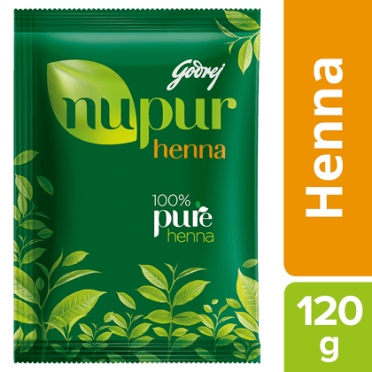 Godrej Nupur Hair Colour Solution - 100% Pure Henna Mehendi, Natural Conditioning & Anti-Dandruff, 120 G