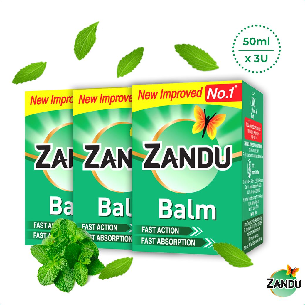 Zandu Balm - Ayurvedic Balm for Effective Relief from Headache, Body Pain, Sprains, and Cold 50ml x 3 U