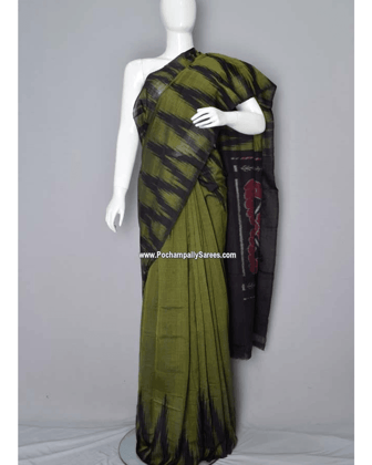 IKKAT TEMPLE BORDER GREEN COLOUR SAREE