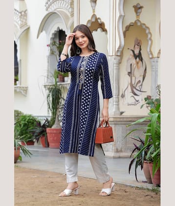 Kapadia Pack of 1 Rayon Embroidered Straight Women's Kurti - ( Navy )