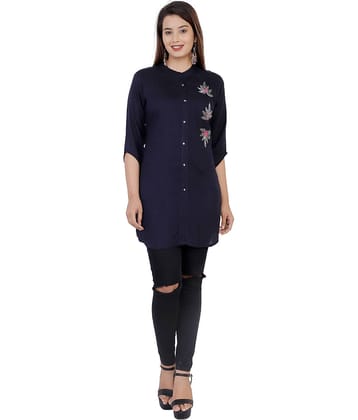 HIGHLIGHT FASHION EXPORT Blue Rayon Straight Kurti - Single