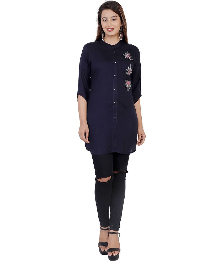HIGHLIGHT FASHION EXPORT Blue Rayon Straight Kurti - Single