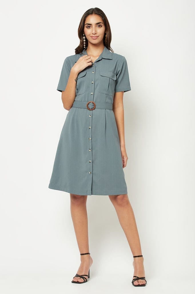 Rustic Blue Midi Shirt Dress