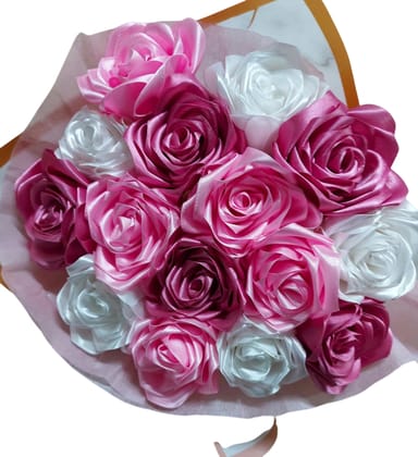 Luxury Satin Ribbon Flower Bouquet - Artificial Roses for Weddings & Anniversaries