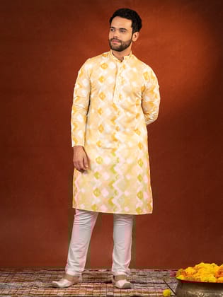Yellow ZigZag Ceremonial Kurta Set-XS/36 / Kurta Churidaar Set