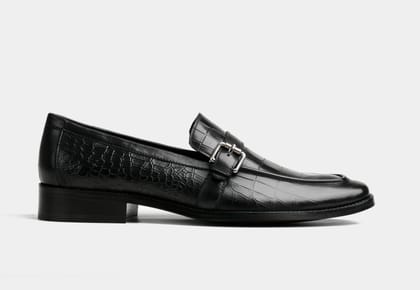 KLEIN | MEN BUCKLE STRAP LOAFERS IN CROC BLACK (SALE)-UK 8
