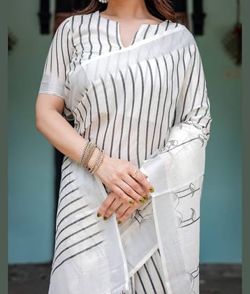 Almaari Fashion Linen Printed Saree With Unstitched Blouse Piece ( Multicolor )