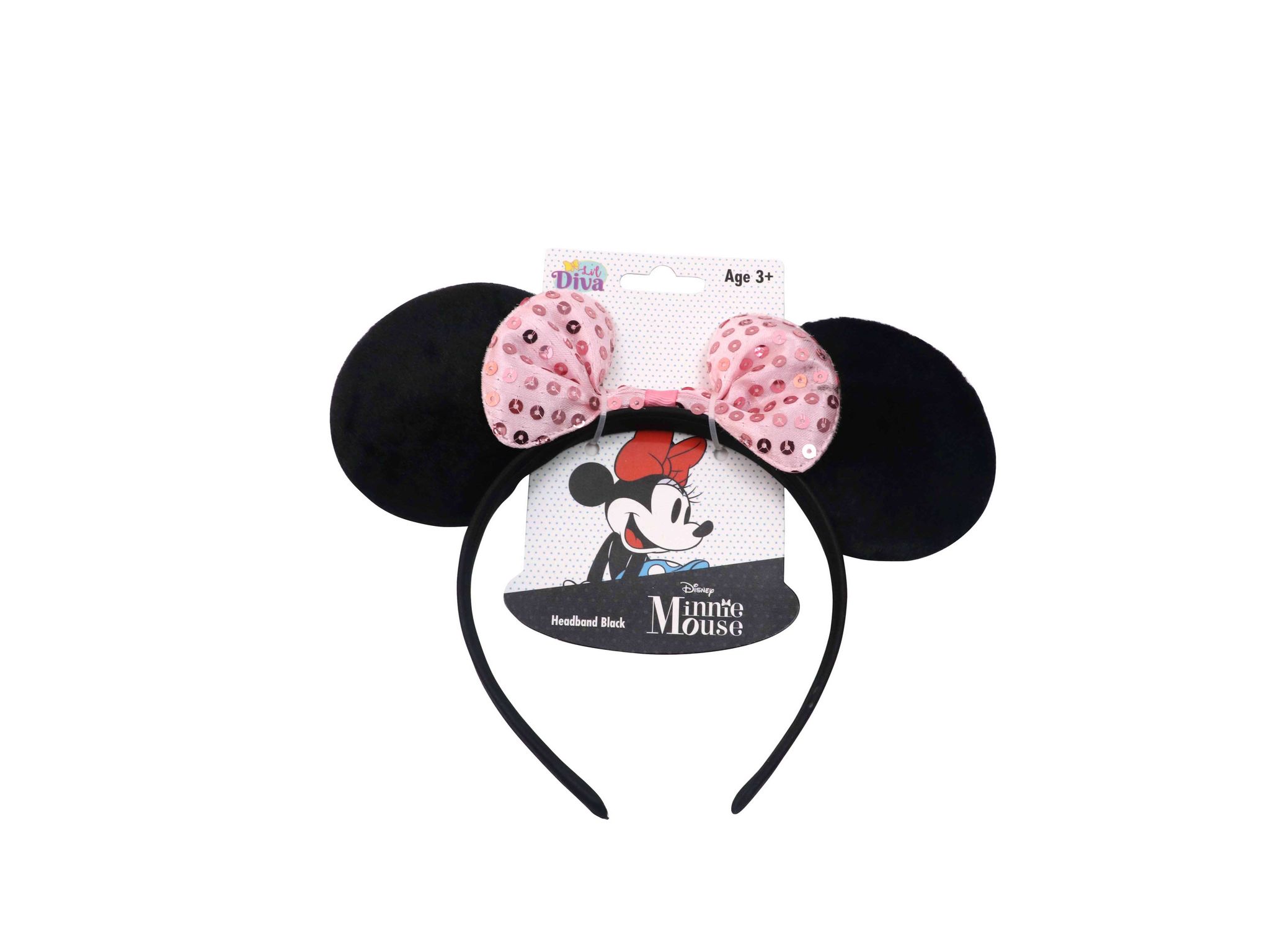 Li'l Diva Minnie Mouse Black Headband With a Pink Sequined Bow For Girls 3 Years And Above