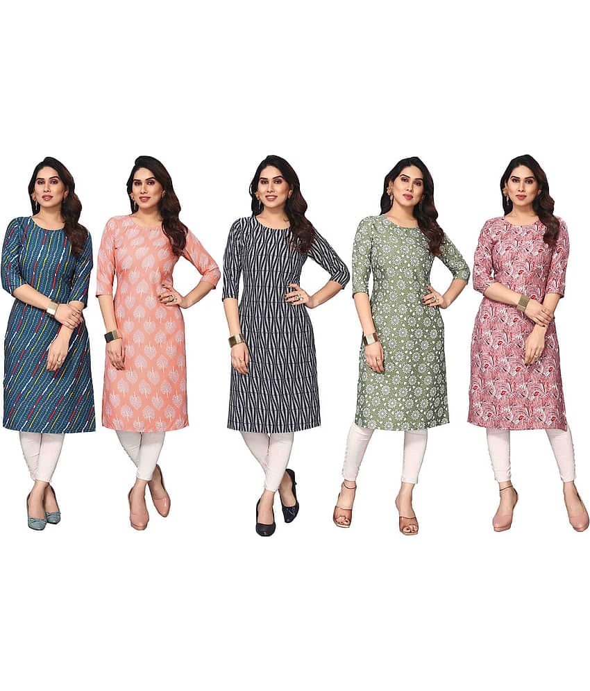 KETAKI FASHION Crepe Printed Straight Women's Kurti - Multicolor6 ( Pack of 5 )