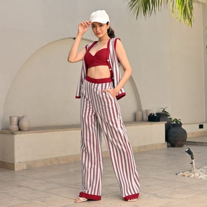 Cranberry Stripes Co-ord Set-XS