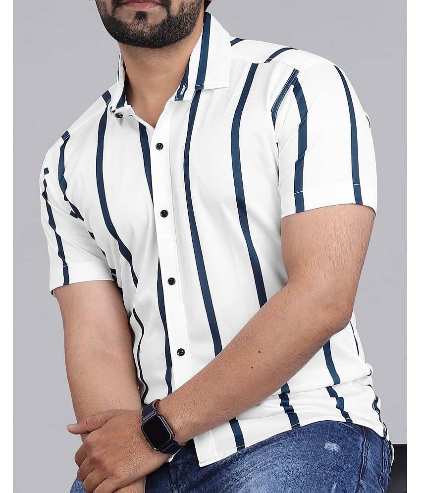 STI Cotton Blend Regular Fit Striped Half Sleeves Men's Casual Shirt - White ( Pack of 1 )