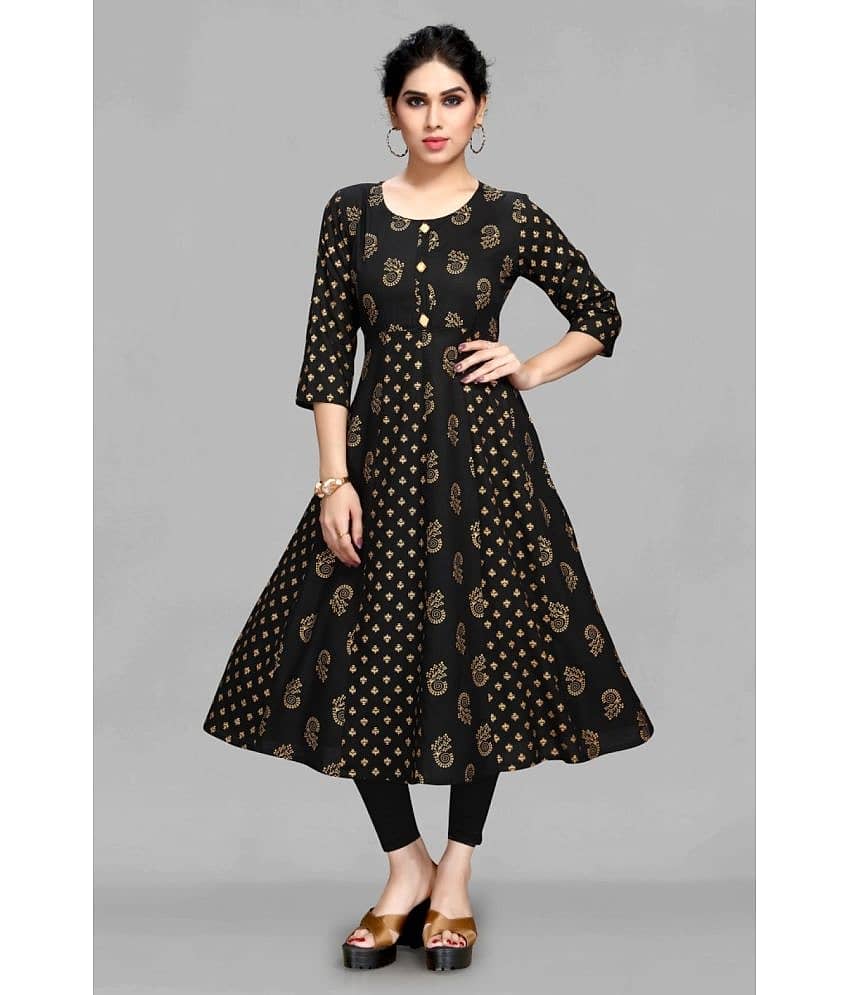 ASHISH PRINT - Black Rayon Women's Fit & Flare Dress ( Pack of 1 )