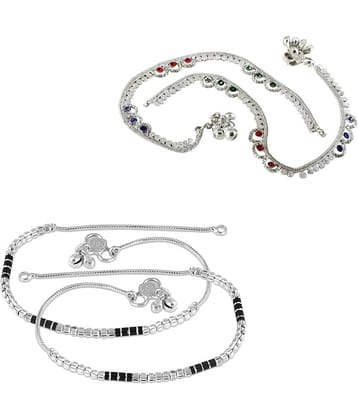 HEER COLLECTION - Silver Anklets ( Pack of 2 )