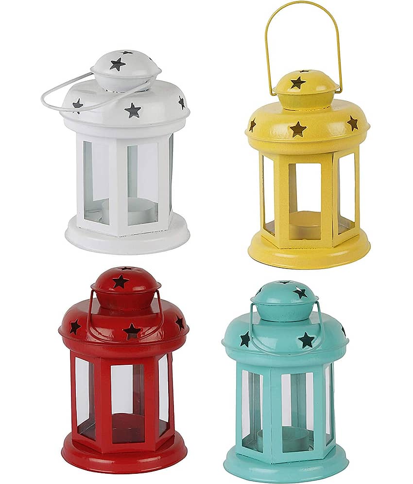 Being Nawab Multicolour Table Top and Hanging Iron Tea Light Holder - Pack of 4