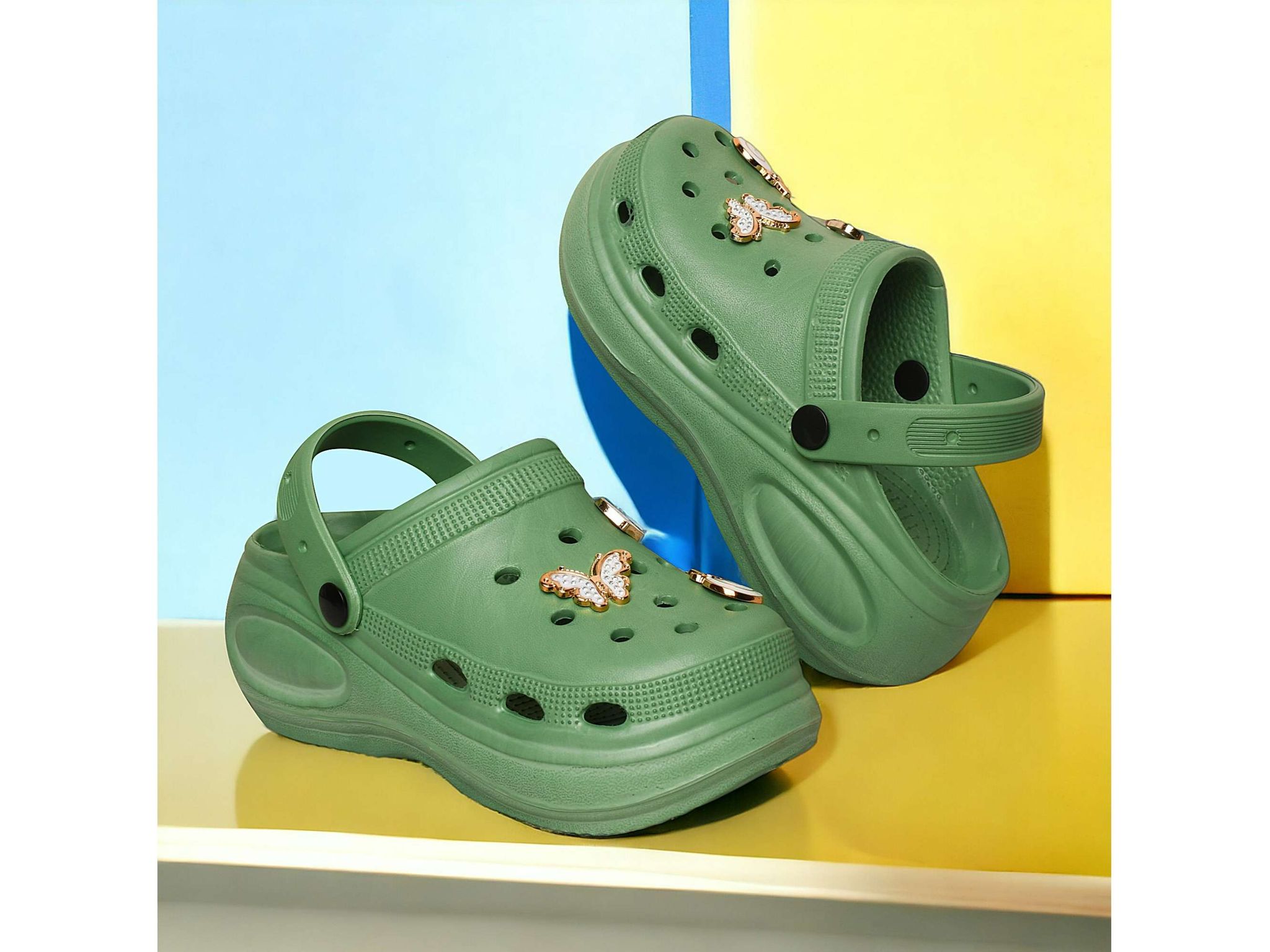 FEEL TIME 2000 Adjustable Strap Clogs for Women - Green - UK 5
