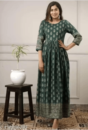 Stylish Women's Rayon long green gown/Kurti