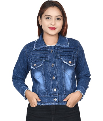 DS DRESSES Women Shirt Collar Denim Jacket ( Navy Blue )