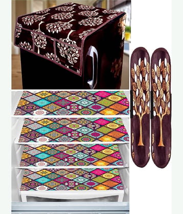 Revexo PVC Floral Printed Fridge Mat & Cover ( 40 30 ) Pack of 7 - Multicolor