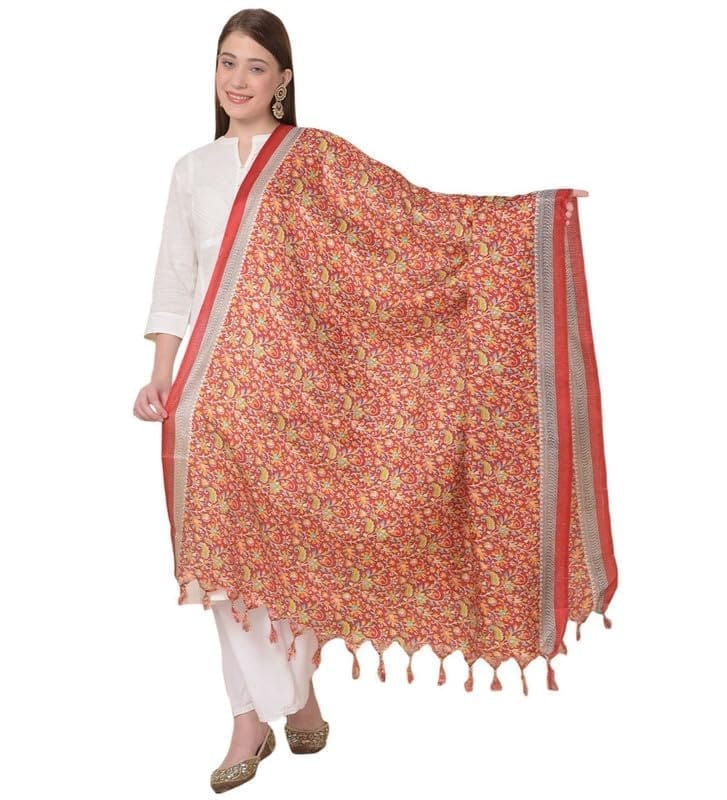 Women's Art Silk Printed Dupatta (Red)-PID47008