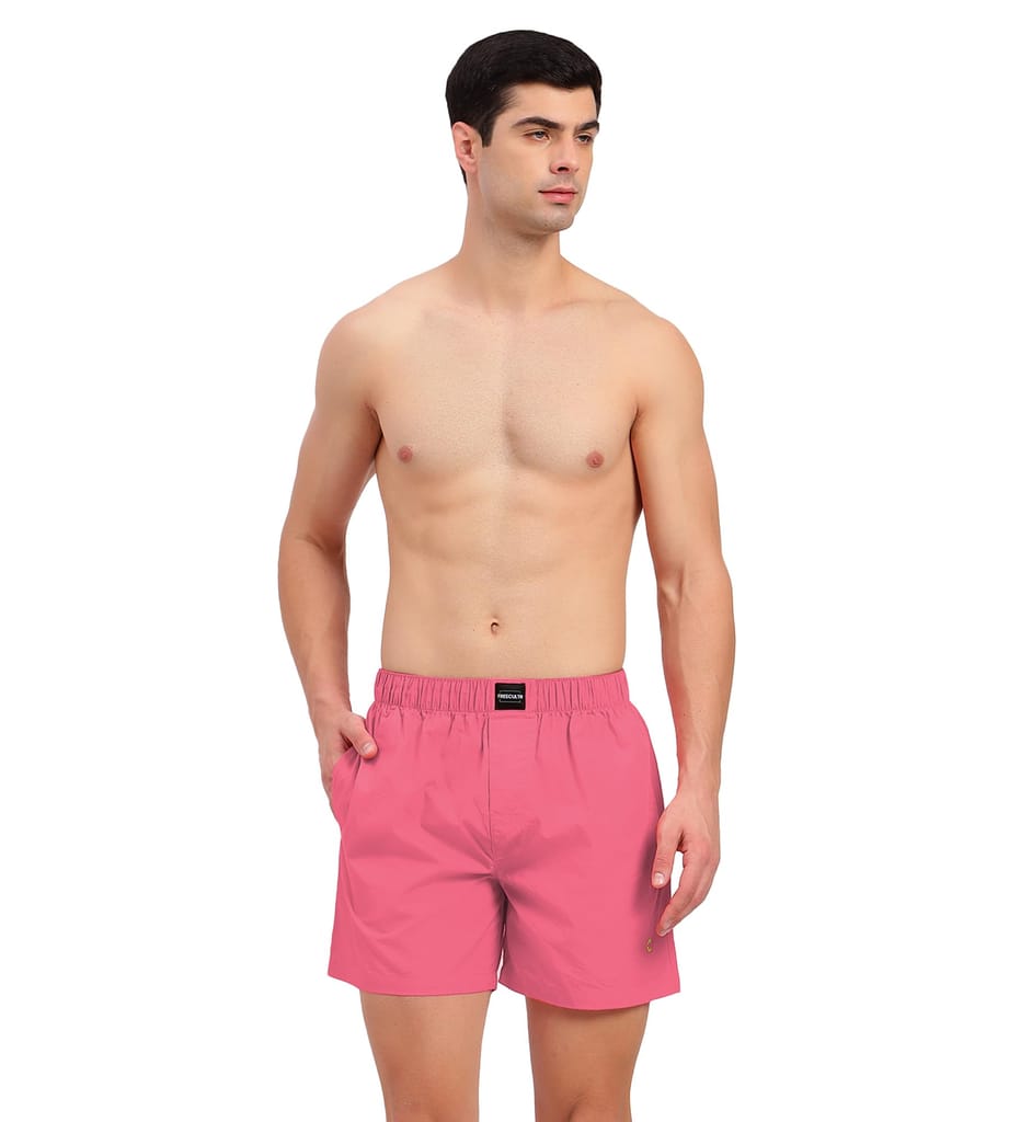 Freecultr Regular Fit Ultralight All Day Boxer Shorts for Men | 100% Cotton Fabric, Dual Deep Side Pocket, Microfibre Waistband  Pack of 1-Malibu Peach