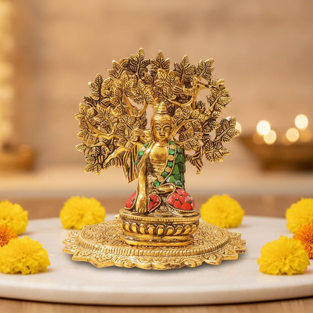 Aluminium Buddha Ji Statue Showpiece | Gautam Buddha Idol | Meditation & Home Decor Statue, Height : 8.5 Inch (ASMAS545 G)
