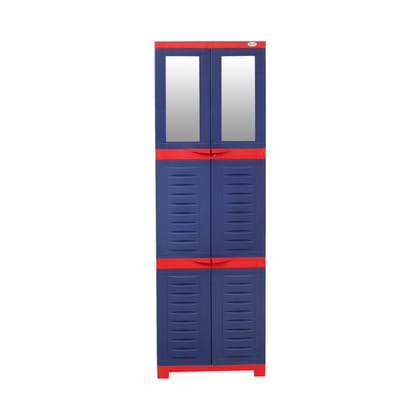 Supreme Furniture Fusion 3-TOP M Multipurpose with has Specially Designed Sophisticated mirror Front Door Panels Made by 100% Virgin Plastic Cupboard/Almirah for Home,Office and Kids C-RED P-BLUE(DIY)