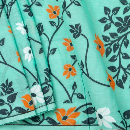 Turquoise Blue Dhakai Jamdhani Mulmul Silk Saree For Office Wear PV MJ 75