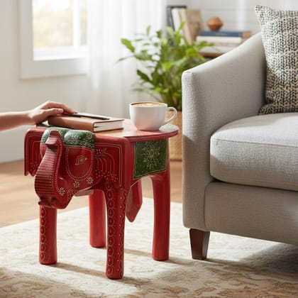 Indian Natural Wooden Elephant Stool-Side Coffee Table